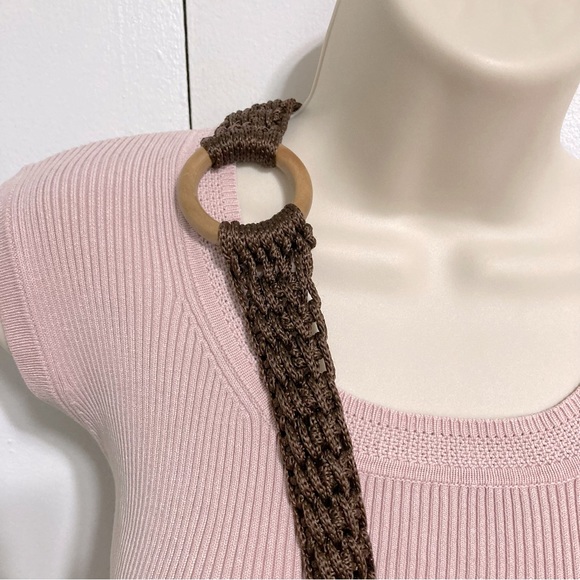 Scalloped BOHO Bohemian Shoulder Purse Bag Brown Cream Woven Neutrals - Picture 5 of 11